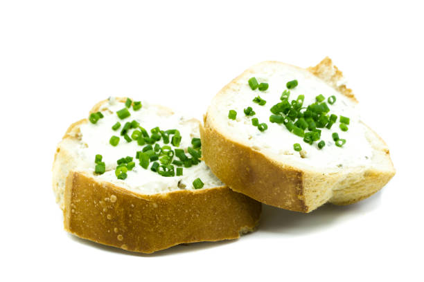 French Bread with Chives isolated on white Background