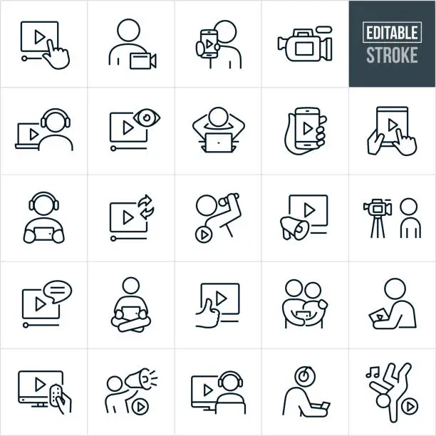 Vector illustration of Video Thin Line Icons - Editable Stroke