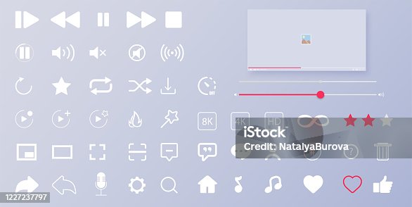 istock Interface buttons. Mobile ui/ux social speech bubbles. Media player icons. Modern flat video player interface. Vector illustration 1227237797