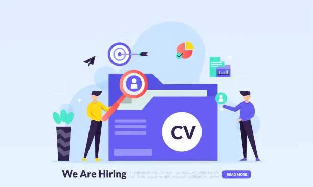 Vector illustration of We are hiring concept, online Job Interview, online recruitment, finding professional skill, landing page template for banner, flyer, ui, web, mobile app, poster