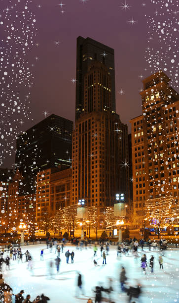Downtown Chicago Ice-rink at Christmas time. stock photo