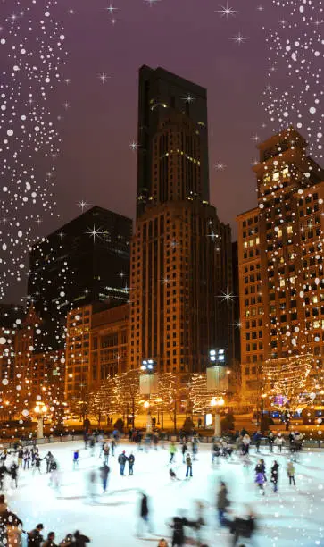 Chicago magic with snowflakes and Ice-skating.