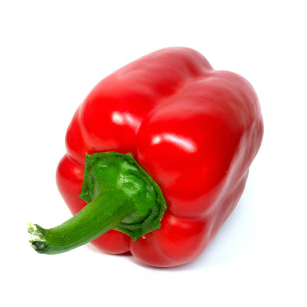 istock One bright red raw washed with tail sweet bulgarian pepper isolated on white background 1227241211