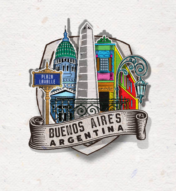 Badge of Buenos Aires Argentina with important buildings and symbols Badge of Buenos Aires Argentina with important buildings : Congreso - La Boca - Obelisco - Caminito la boca stock illustrations
