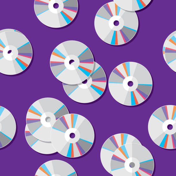CD Pattern Flat Vector illustration of CD's in a repeating pattern against a purple background. compact disc stock illustrations