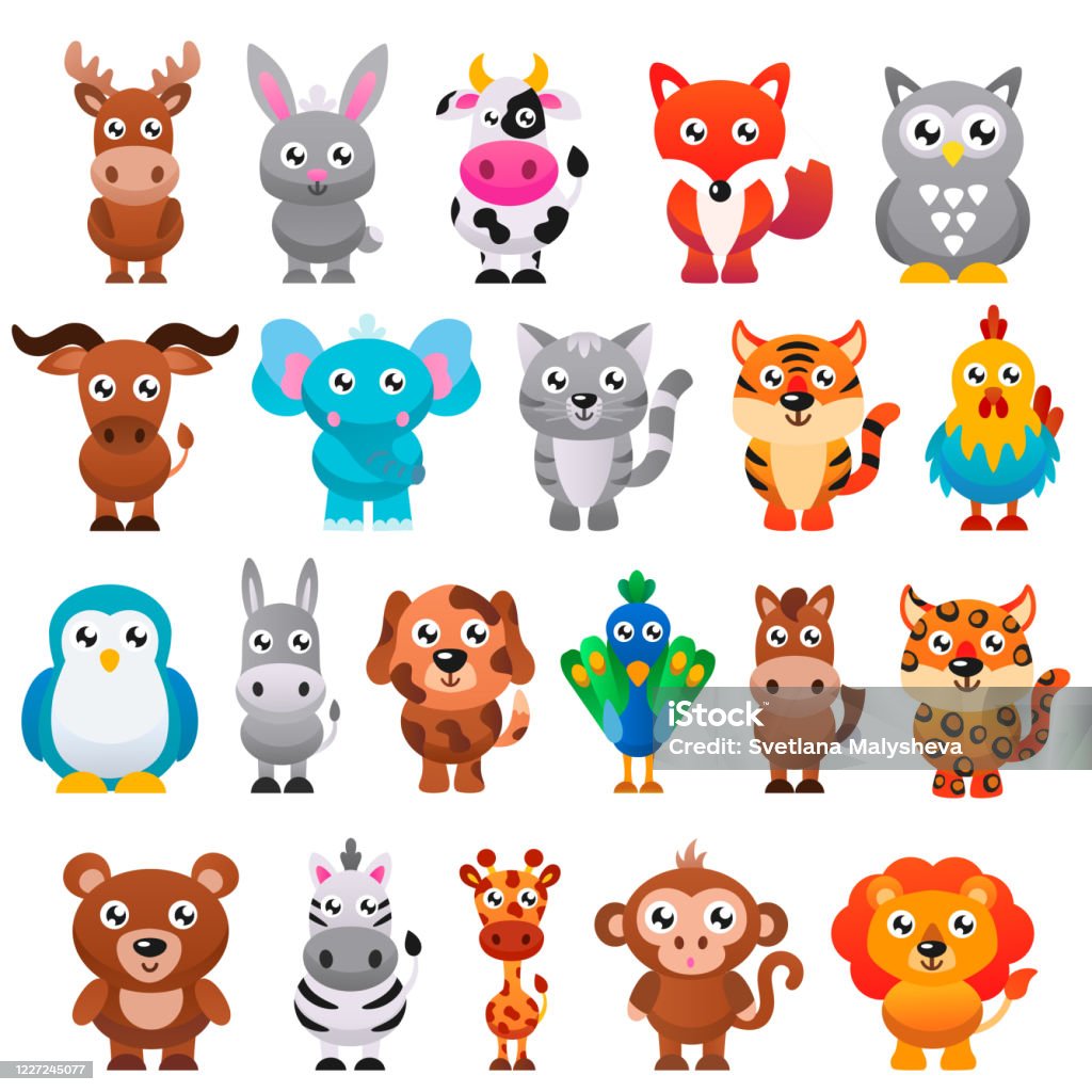 Ilustración de Colección De Animales De Dibujos Animados Lindos y más