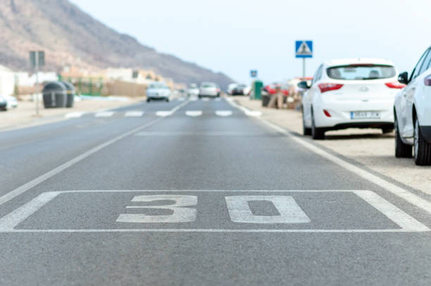 Speed limit signal painted on asphalt