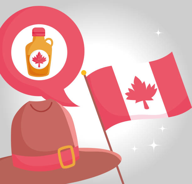 ilustrações, clipart, desenhos animados e ícones de xarope de bordo de bandeira canadense e design de vetor de chapéu - canadian flag canada flag maple leaf