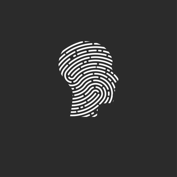 보안 기호입니다. 지문이 있는 남자의 프로필 - fingerprint thumbprint human finger track stock illustrations