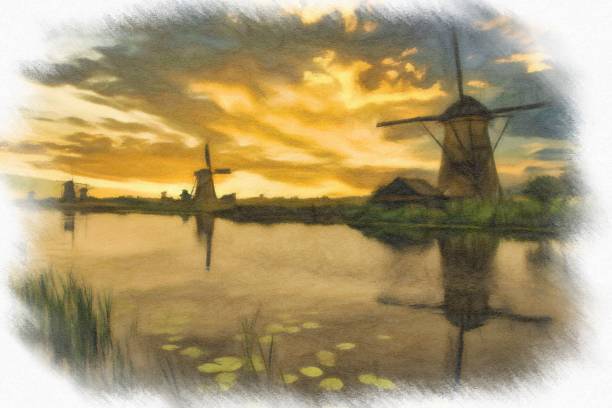 istock Traditional dutch windmills and houses 1227269277