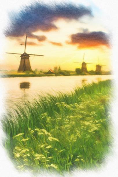 istock Traditional dutch windmills and houses 1227269281
