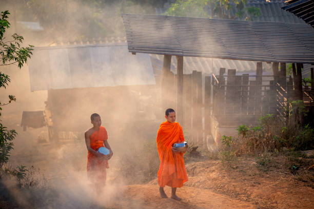 istock Novices follow monks to receive alms. 1227269313