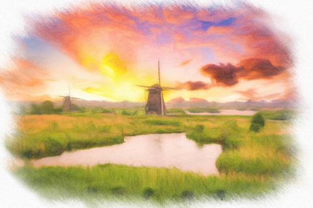 istock Traditional dutch windmills and houses 1227270373