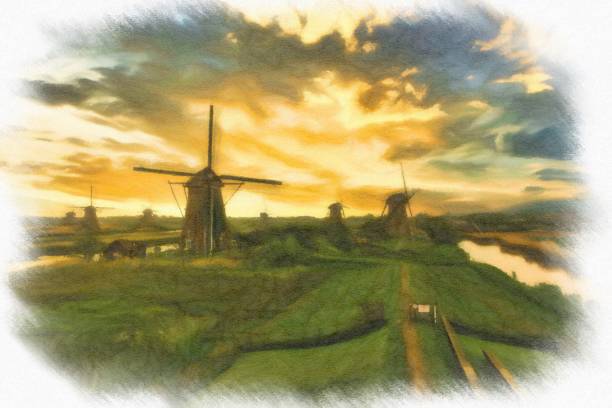 istock Traditional dutch windmills and houses 1227271009