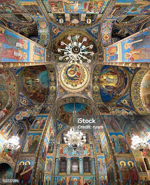 Interni Chiesa Sul Sangue Versato San Pietroburgo Russia - Fotografie stock e altre immagini di Cultura russa