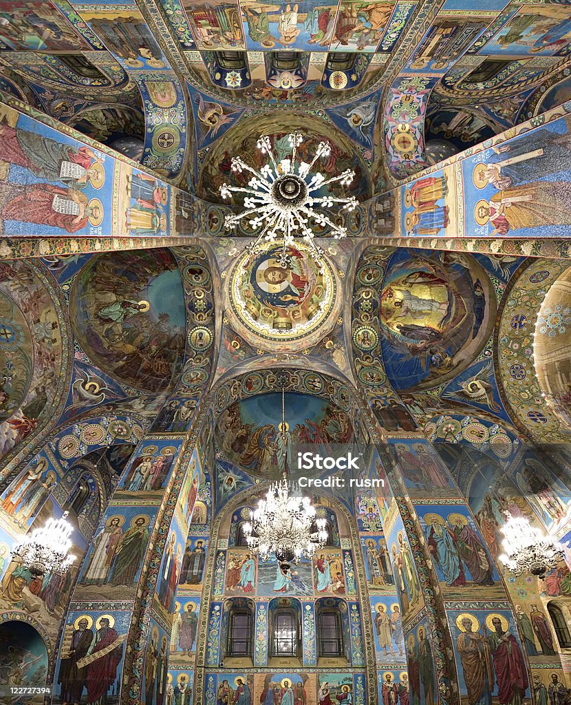 No interior da Igreja do Sangue Derramado, São Petersburgo, Rússia - Foto de stock de Cultura Russa royalty-free
