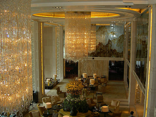 istock Chandeliers in hotel foyer 122727486