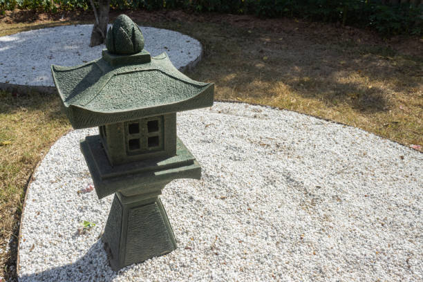istock Stone or Rock Japanese Pagoda Lantern in Garden on Left Frame 1227277035