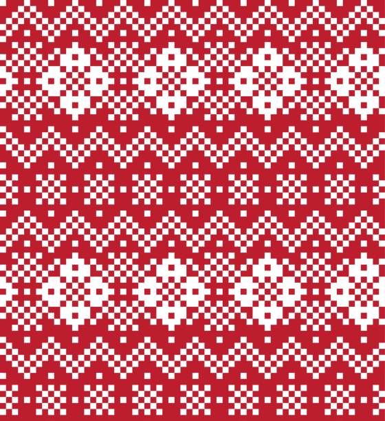 ilustrações de stock, clip art, desenhos animados e ícones de red christmas fair isle seamless pattern background - christmas cardigan woven pattern