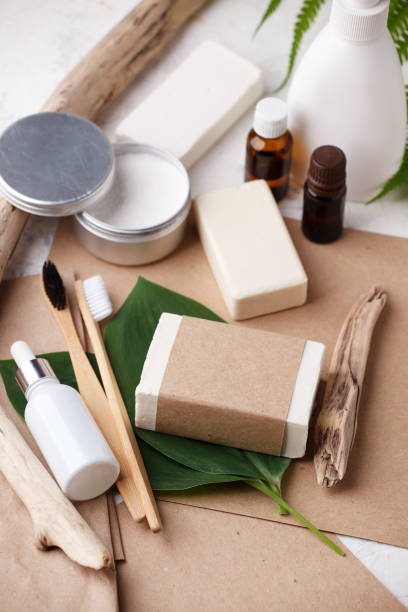 istock Bamboo toothbrushes dentifrice tooth powder natural solid soap, essential oils, dispenser on craft background. Well ness, wellbeing, selfcare concept Eco friendly, Zero waste, Plastic free 1227279846