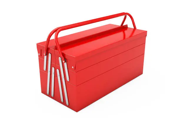 Photo of Red Metal Classic Toolbox. 3d Rendering