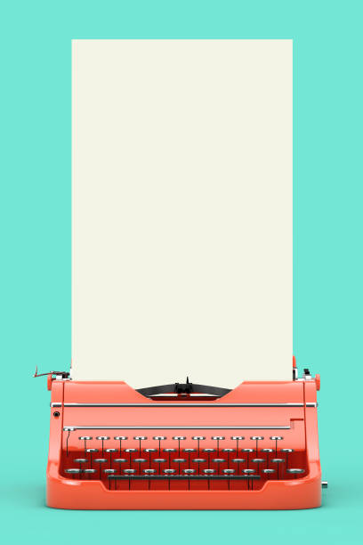 istock Old Vintage Retro Red Typewriter with Long White Blank Paper Ready for Your Design. 3d Rendering 1227280032