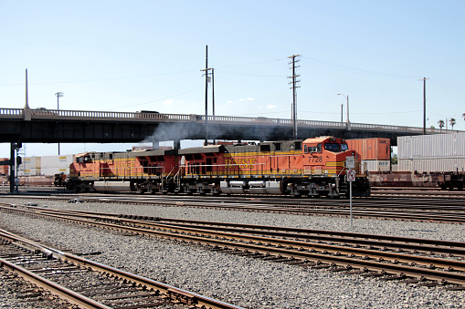 San Bernardino, California, USA - Aug 17, 2014: BNSF train at San Bernardino Depot.