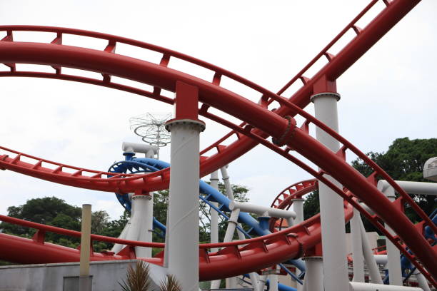 istock rail of roller coaster in amusement park 1227282736