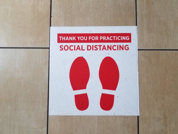 istock thank you for practicing social distancing sign on ground 1227289342