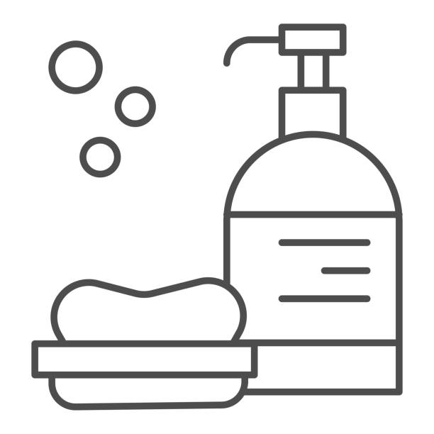 licquid gel und seife dünne linie symbol, persönliche hygiene-konzept, hand seife und lotion zeichen auf weißem hintergrund, badesachen-symbol im umriss-stil für mobiles und web-design gesetzt. vektorgrafiken. - shampoos stock-grafiken, -clipart, -cartoons und -symbole