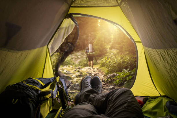 istock View from a tent. Sport and active life concept. 1227291730