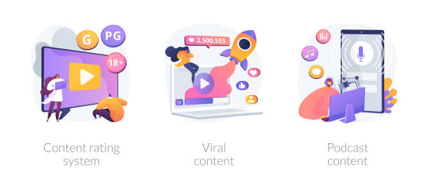 Content spreading vector concept metaphors. Social media blogging. Movie streaming, online network likes and followers attracting. Content rating system, viral content, podcast content metaphors. Vector isolated concept metaphor illustrations. follow up stock illustrations