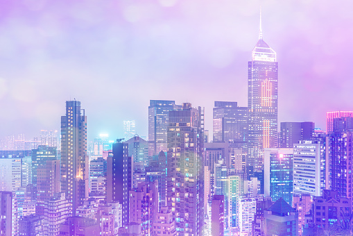 Nighttime scene of Hong kong with abstract defocused lights