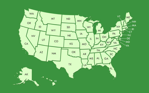 istock USA map land area vector with state names on green background illustration 1227300415