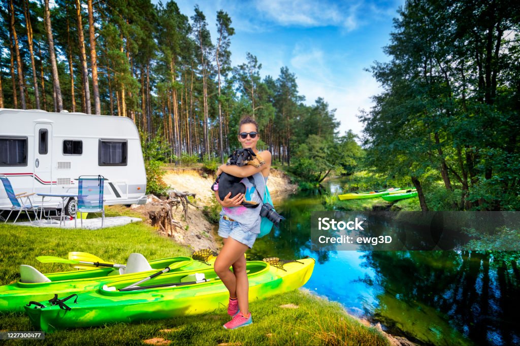 Summer holiday with a canoe in Poland Holidays in Poland - summer recreation at the Wda river, Kashubian region Kayaking Stock Photo
