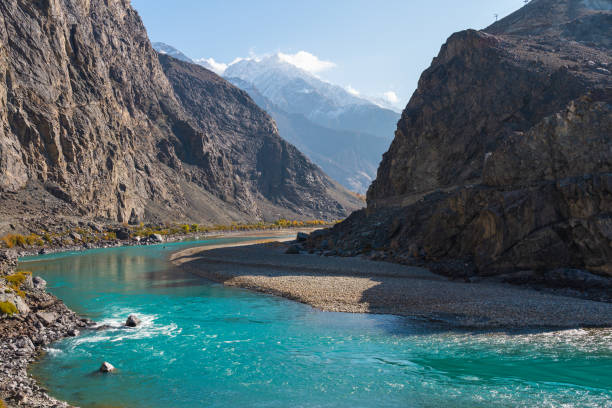 istock Beautiful Ghizer river in autumn season, Hindu Gush mountains range in Gilgit Baltistan, Pakistan 1227302565