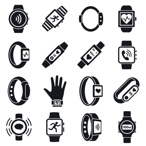 Health fitness tracker icons set, simple style Health fitness tracker icons set. Simple set of health fitness tracker vector icons for web design on white background fitness tracker illustration stock illustrations