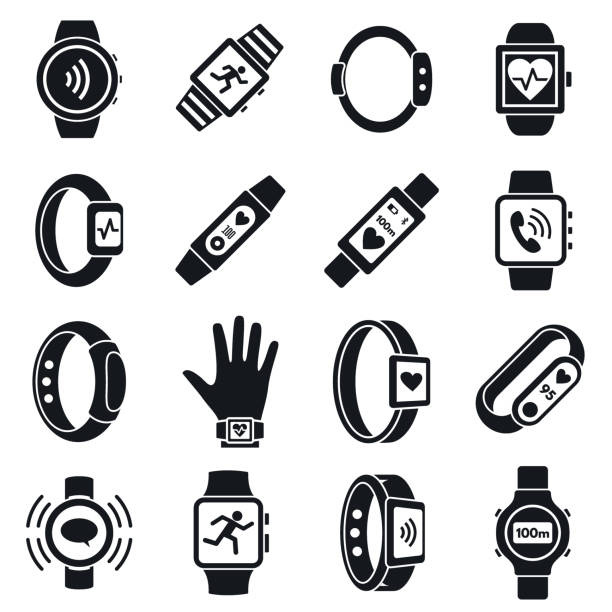 Health fitness tracker icons set, simple style Health fitness tracker icons set. Simple set of health fitness tracker vector icons for web design on white background tracker stock illustrations