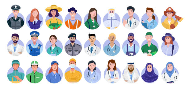 Set of essential workers avatar isolated on white background. vector eps 10 various occupations stock illustrations