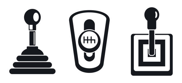 ilustrações, clipart, desenhos animados e ícones de conjunto de ícones manuais da caixa de velocidades, estilo simples - gearshift handle isolated objects car