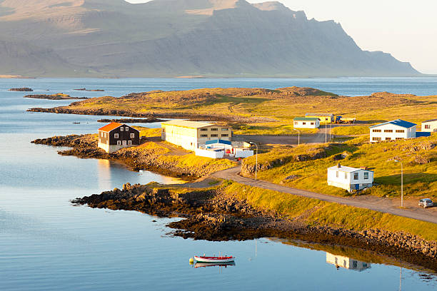 Sunset time, Beauty typical Icelandic landscape in Djupivogur village.