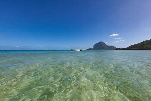 crystal clear water in mauritius island, africa.
