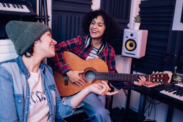 istock Inspired musicians making a new song 1227307102