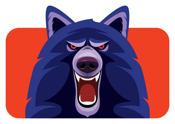 화가 난 늑대 가으르 - wolf mascot vector gray wolf stock illustrations
