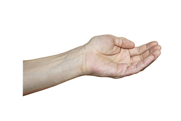 istock Male hand with fair skin shows a gesture, hand on a white isolation background 1227307729