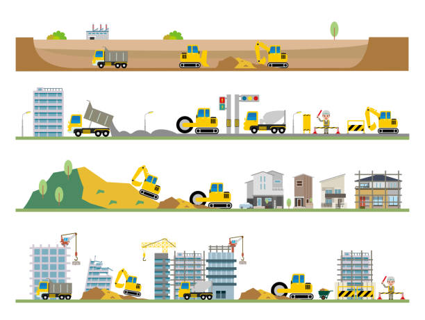 ilustraciones, imágenes clip art, dibujos animados e iconos de stock de obra - construcción de carretera
