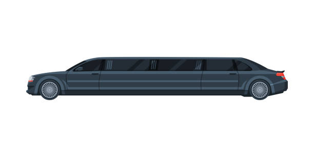 istock Black Limousine, Elegant Premium Luxurious Vehicle, Side View Flat Vector Illustration 1227308804