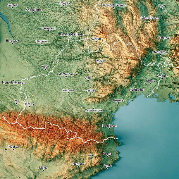 istock Occitanie 3D Render Topographic Map Color Border Cities 1227310923