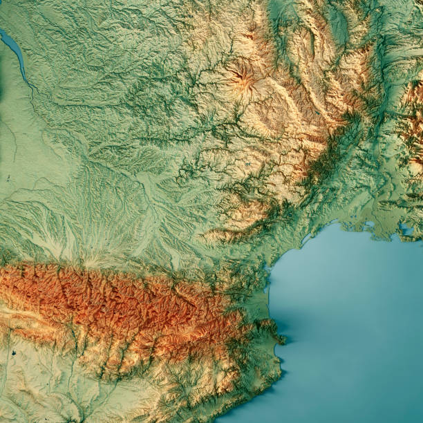 Occitanie 3D Render Topographic Map Color 3D Render of a Topographic Map of the administrative region Occitanie in France. 
All source data is in the public domain.
Color texture: Made with Natural Earth. 
http://www.naturalearthdata.com/downloads/10m-raster-data/10m-cross-blend-hypso/
Relief texture: NASADEM data courtesy of NASA JPL (2020). URL of source image: 
https://doi.org/10.5067/MEaSUREs/NASADEM/NASADEM_HGT.001
Water texture: SRTM Water Body SWDB:
https://dds.cr.usgs.gov/srtm/version2_1/SWBD/
Boundaries Level 0: Humanitarian Information Unit HIU, U.S. Department of State (database: LSIB)
http://geonode.state.gov/layers/geonode%3ALSIB7a_Gen andorra map stock pictures, royalty-free photos & images