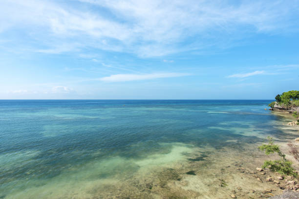 Tropical ocean and island with blue sky background